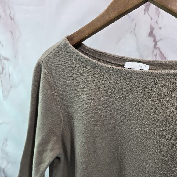 J Jill Sweater Womens Large P Petite Tan Brown Boat Neck Zip Side Cotton - Picture 2 of 11
